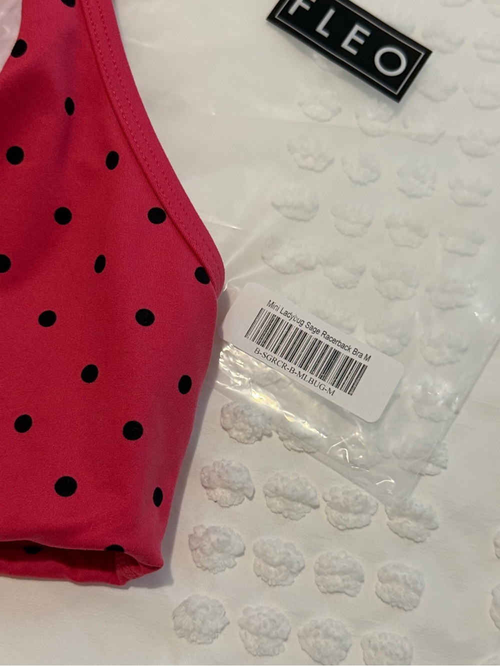 FLEO Sage Racerback Sports Bra Medium Support Ladybug Medium BNWT Pink Polka Dot - Picture 7 of 8